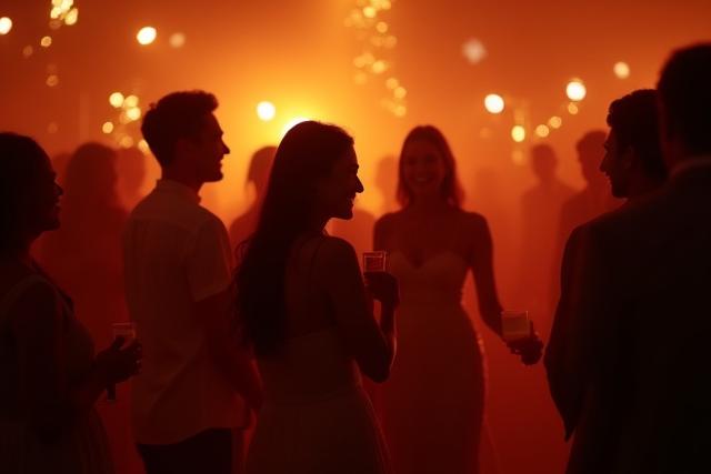 Event-Dokumentation durch Nibel River: Ein lebhaftes Event mit lachenden Menschen, professionell fotografiert mit weichem Bokeh-Hintergrund.